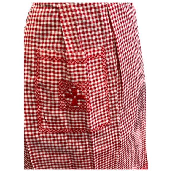 Gingham Print Vintage Apron Handmade Cross Stitched Embroidered Red Check - Picture 2 of 9